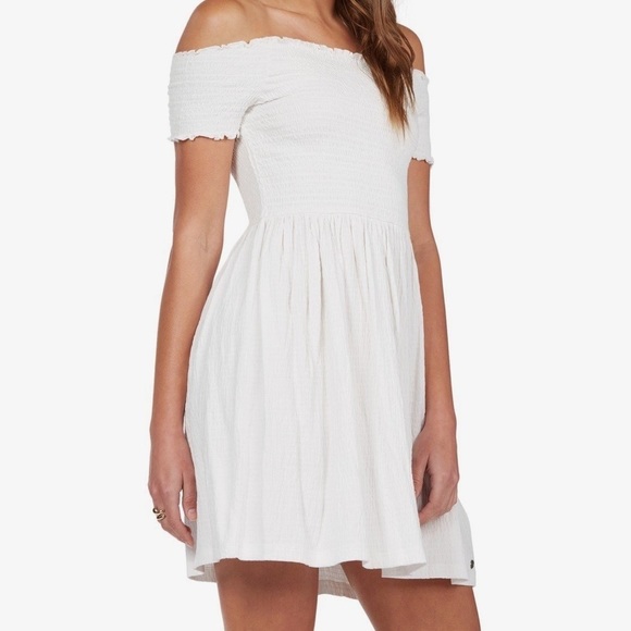 Roxy White Smocked Hanging Off-The-Shoulder Dress - Picture 4 of 9